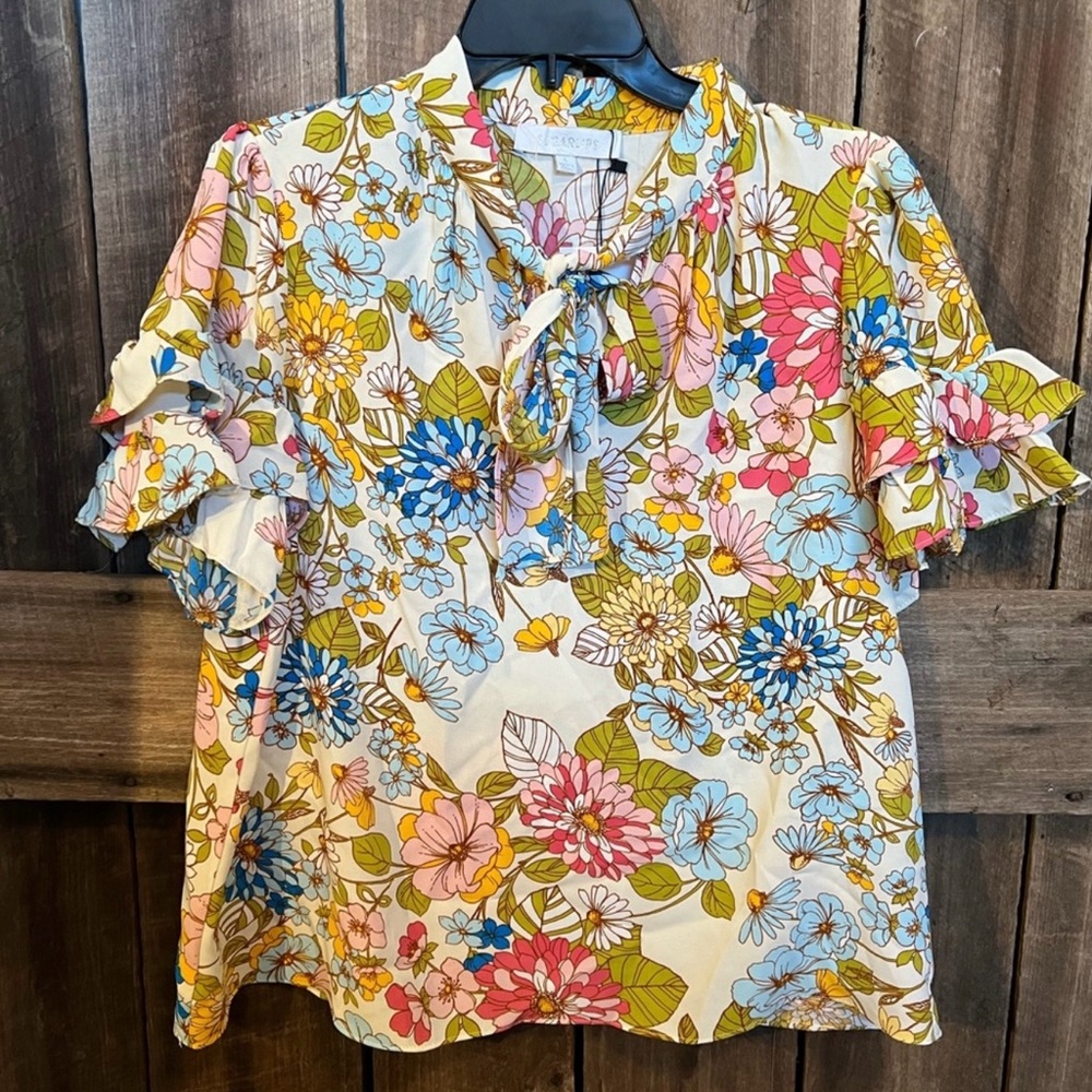 Sugarlips Multicolor Floral Blouse with Ruffle Sleeves